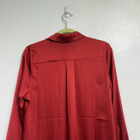Susan Graver Burgundy Satin Oversized Long Sleeve Button Down Sz 4 - Picture 8 of 12